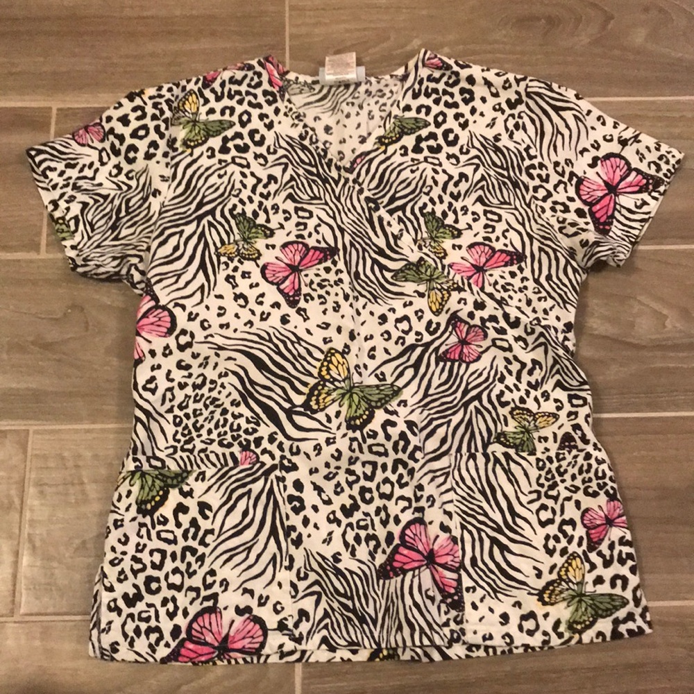 Scrub top zebra with butterflies